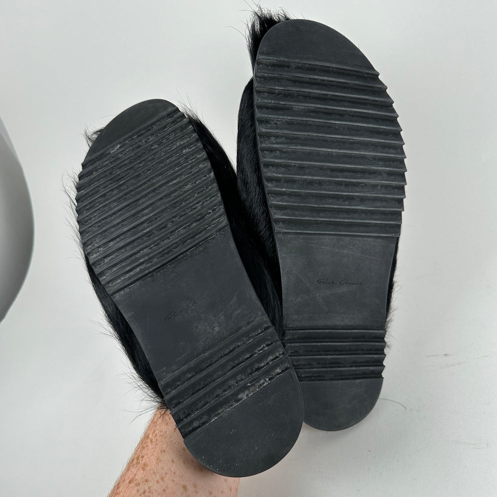 Rick Owens Ponyhair Fur Granolas Slip Ons Size 44
