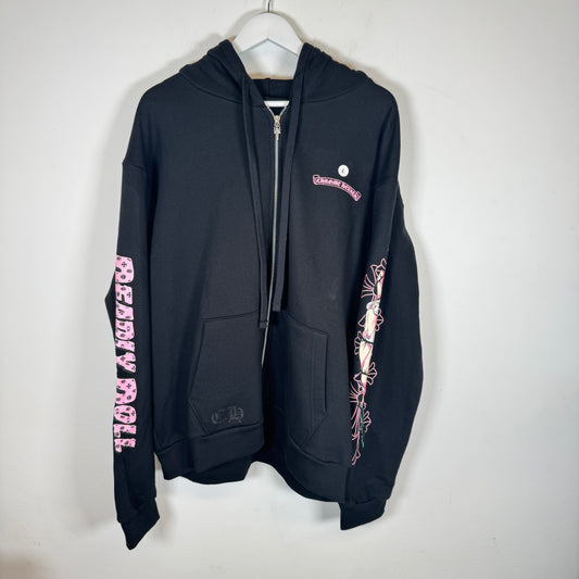 Chrome Hearts Black/Pink Deadly Doll Zip-Up Hoodie Size L