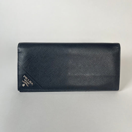 Prada Black Saffiano Leather Long Wallet