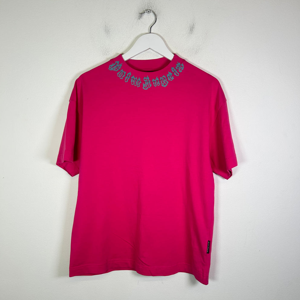 Palm Angels Pink Flame Neck Logo T-Shirt