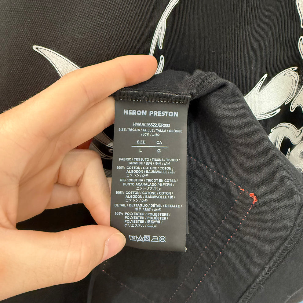 Heron Preston Flaming Skull Black T-Shirt Size L