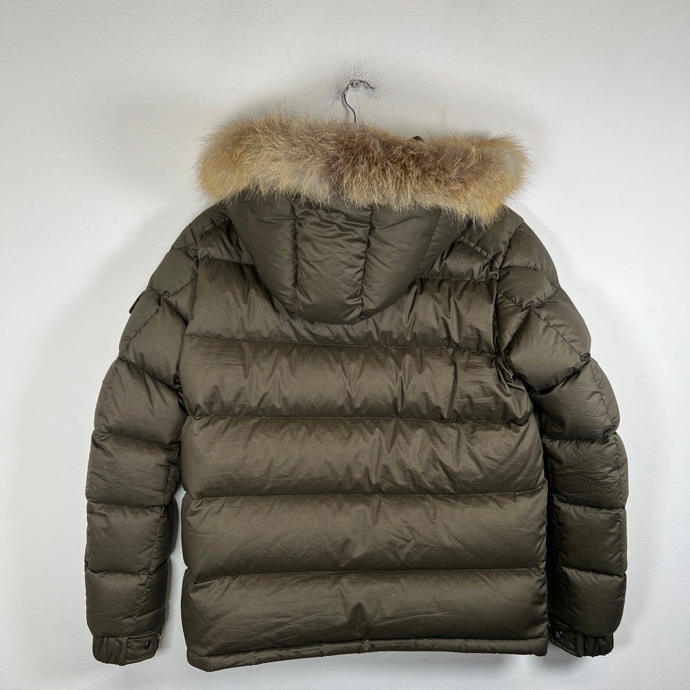 Moncler Olive Mayaf Hooded Fur Jacket Size 4