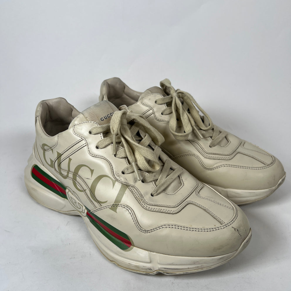Gucci Beige Classic Logo Rhyton Sneaker Size GG 9.5