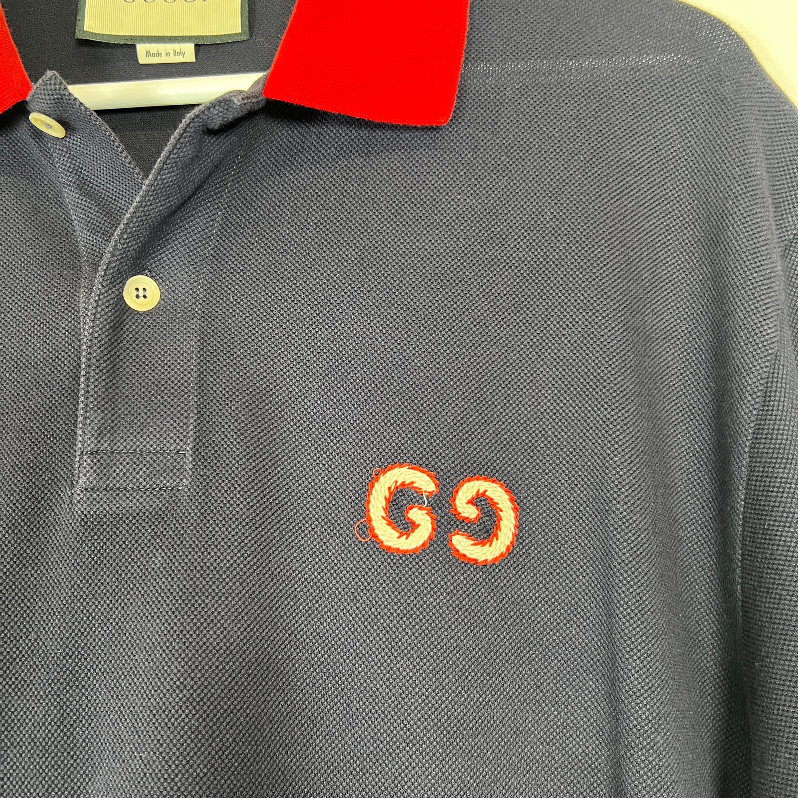 Gucci Navy GG Embroidered Polo Shirt Size L