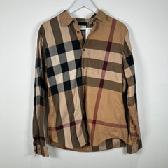 Burberry Brown Plaid Button-Up Shirt Size L
