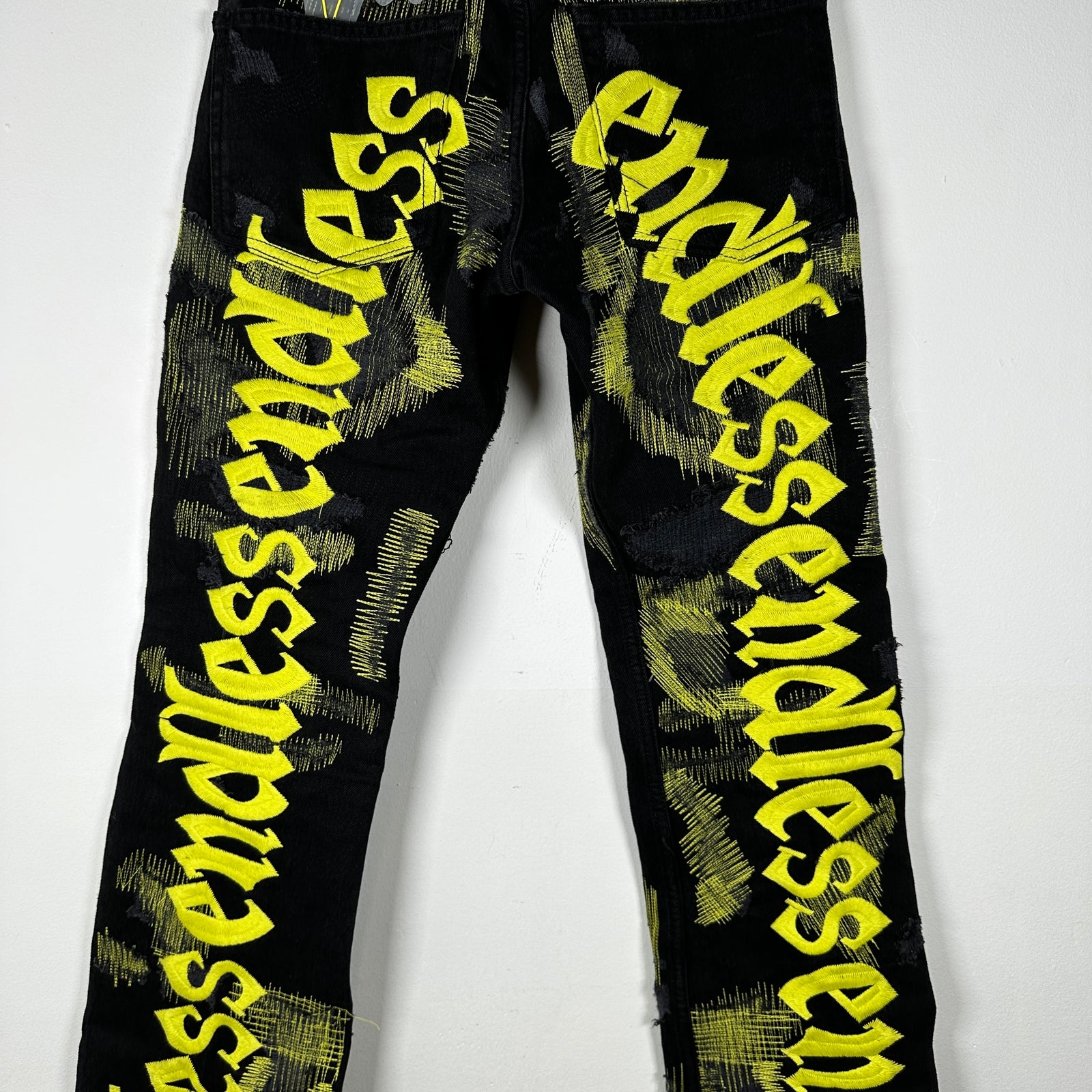 Endless Black/Yellow Embroidered Jeans Size 28