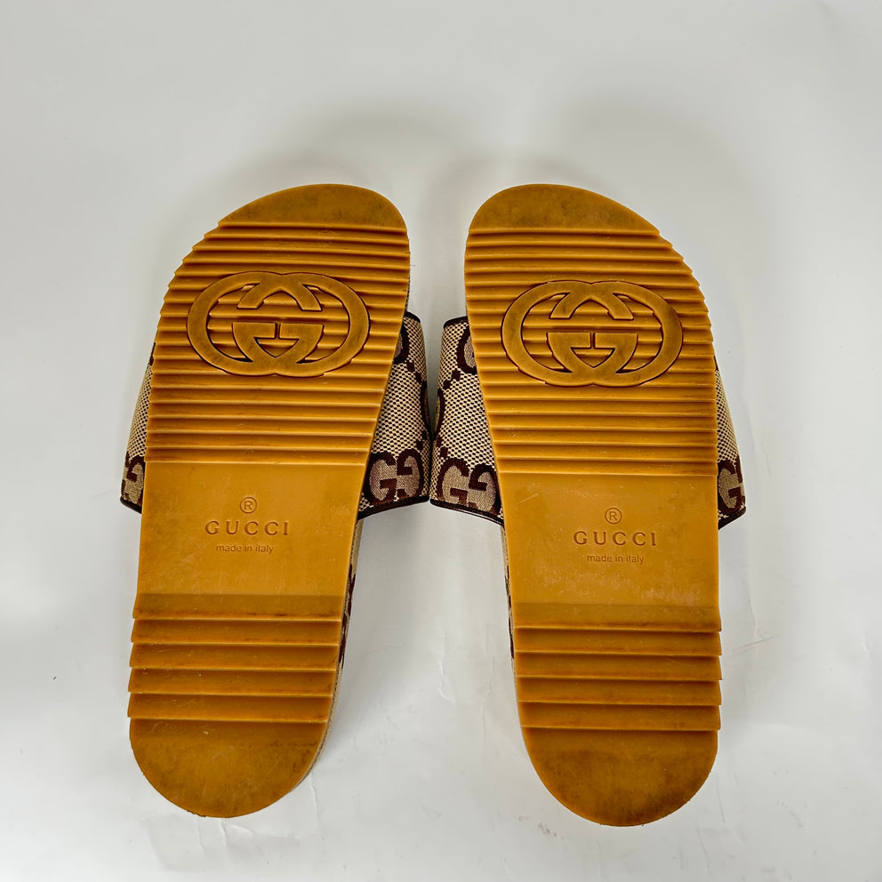 Gucci Beige Maxi GG Canvas Slides Size GG 9