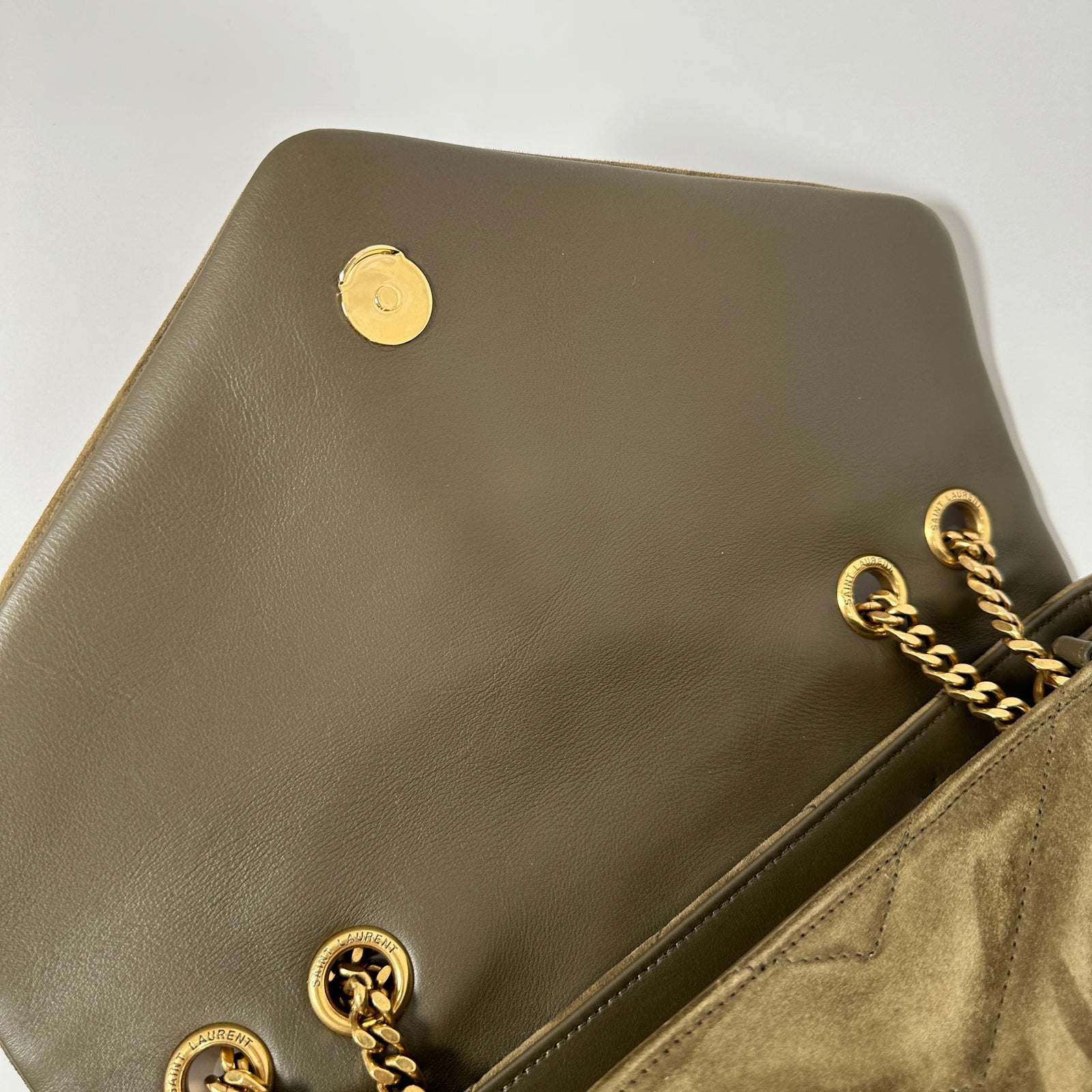 Saint Laurent LouLou Khaki Medium Suede Flap Shoulder Bag