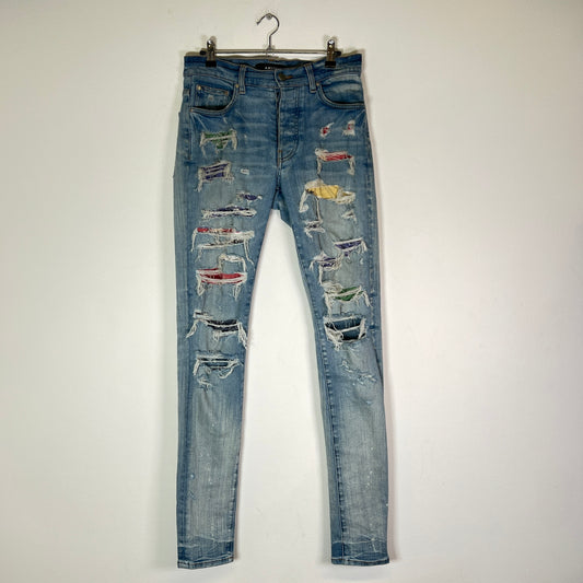 Amiri Multi Color Paisley Lightwash Thrasher Jeans Size 29