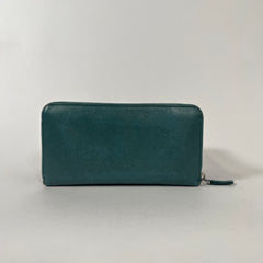 Prada Orange/Teal Leather Zip Around Wallet