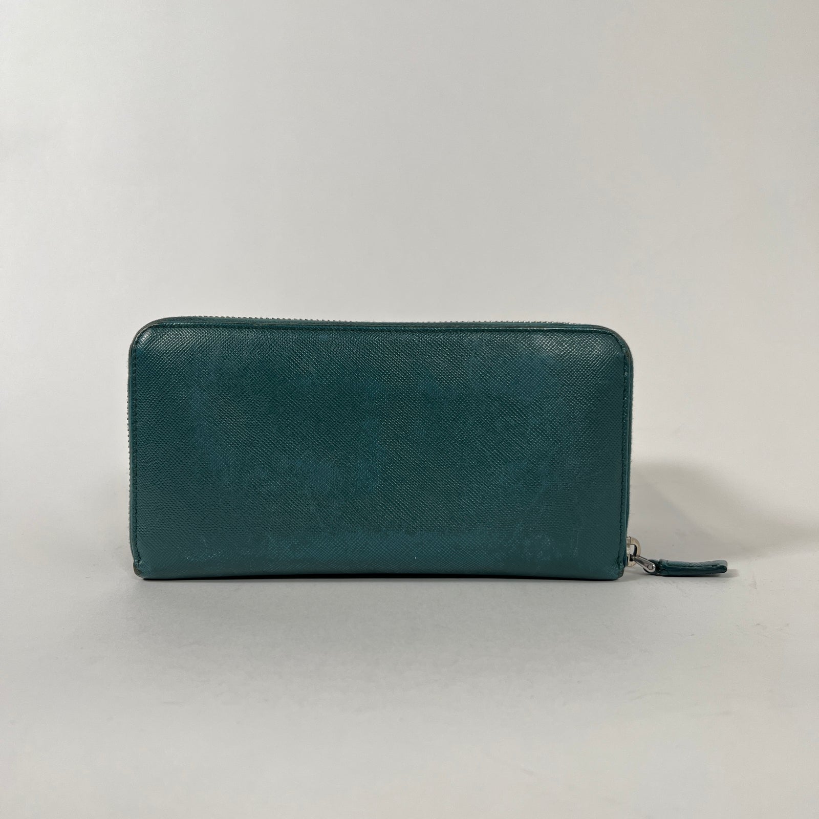 Prada Orange/Teal Leather Zip Around Wallet
