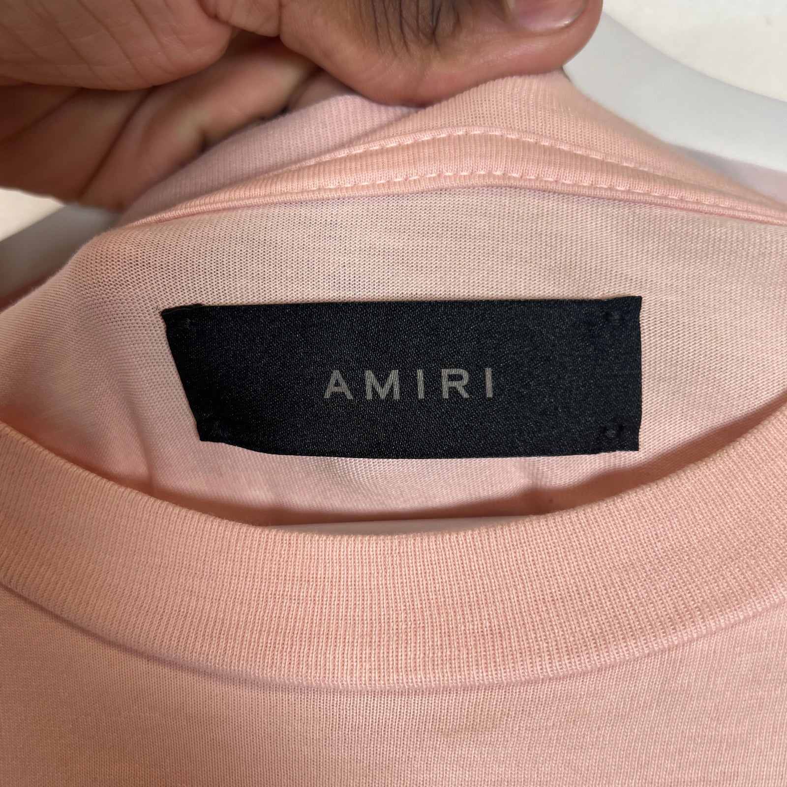 Amiri Pink Flocked Logo T-Shirt Size M