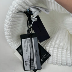 Prada White Wool Knitted Beanie Size XL