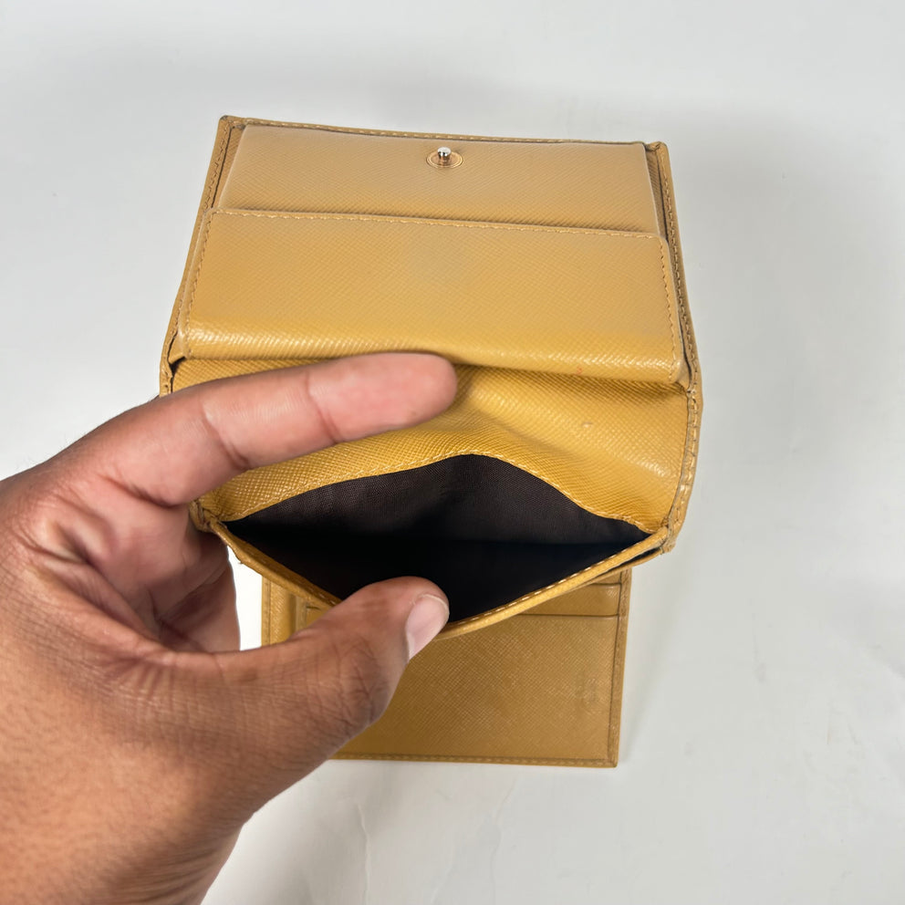 Prada Yellow Saffiano Trifold Wallet