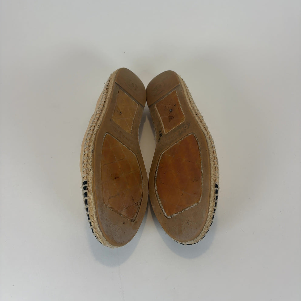 Chanel Leather Logo Espadrilles Flats