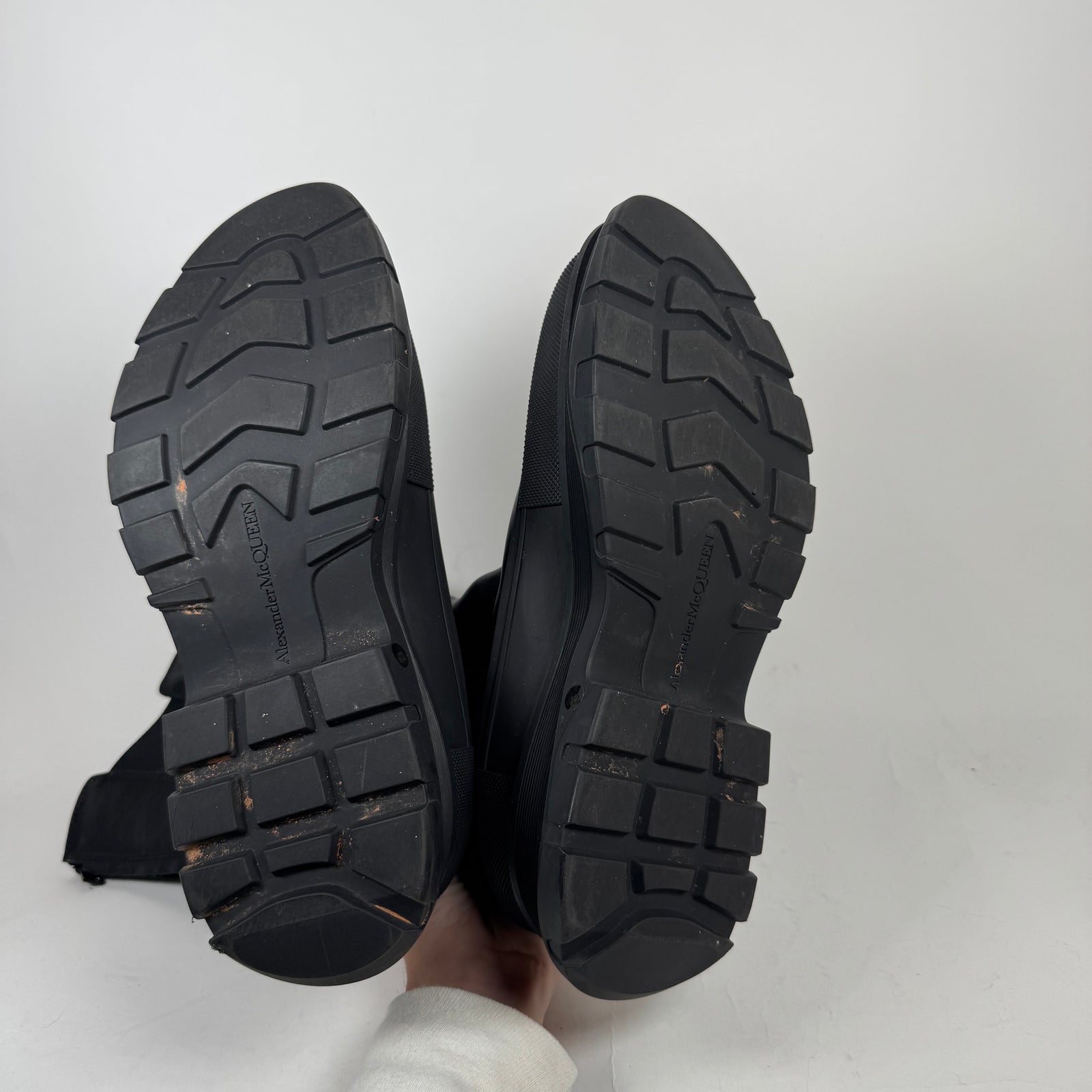 Alexander McQueen Black Knee High Tread Slick Boots Size 42