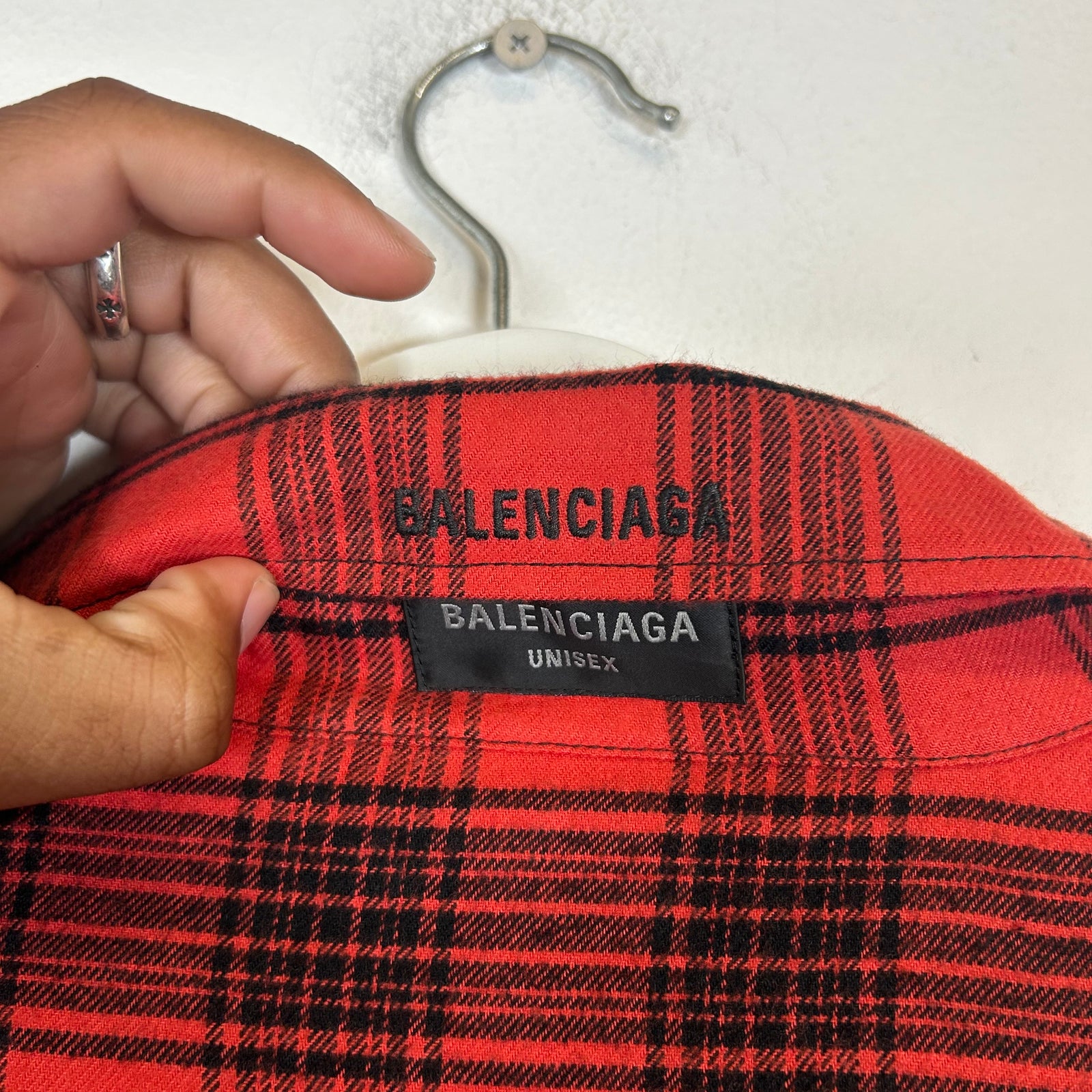 Balenciaga Red Plaid Reversible Flannel Size L