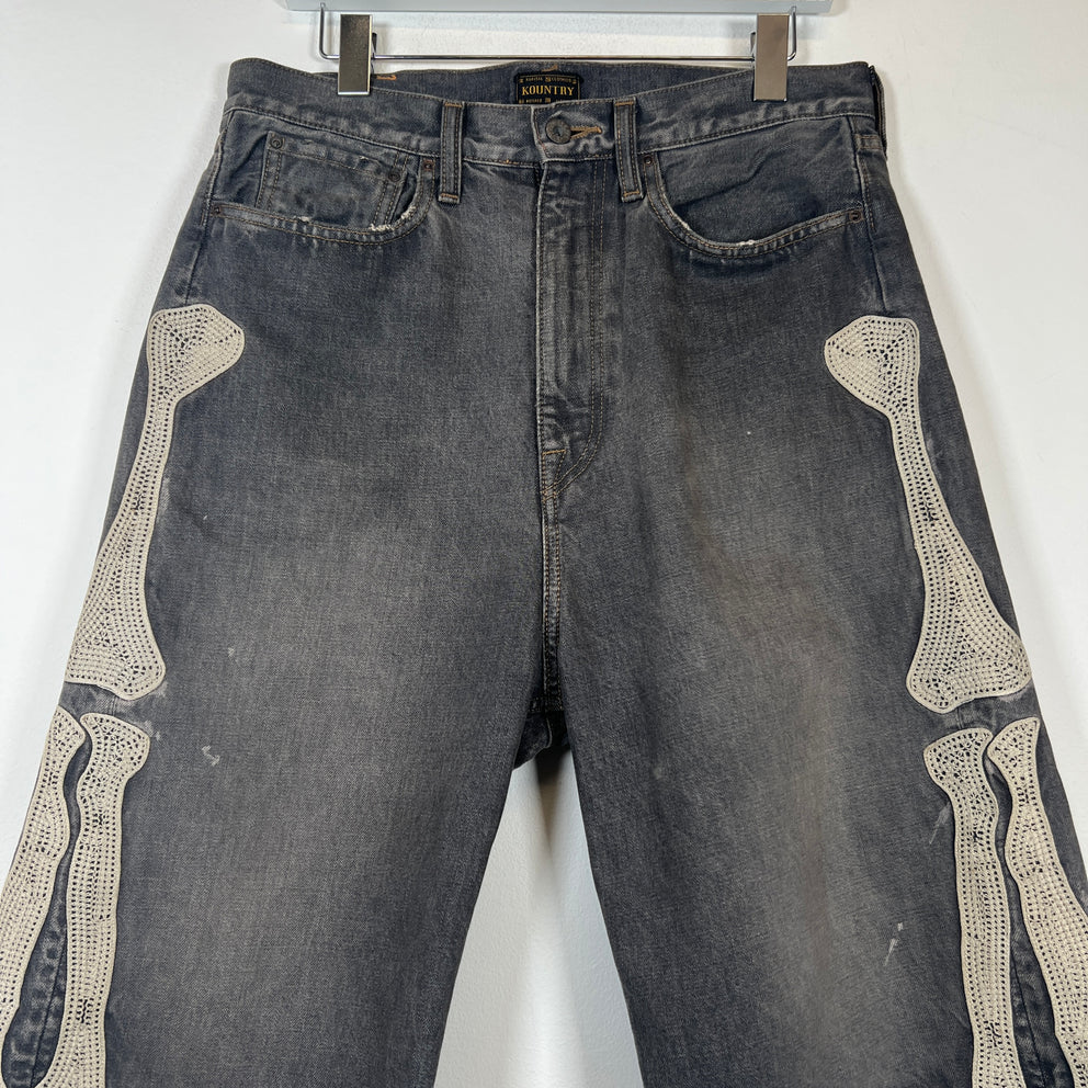 Kapital Washed Grey Bone Denim Shorts Size 32