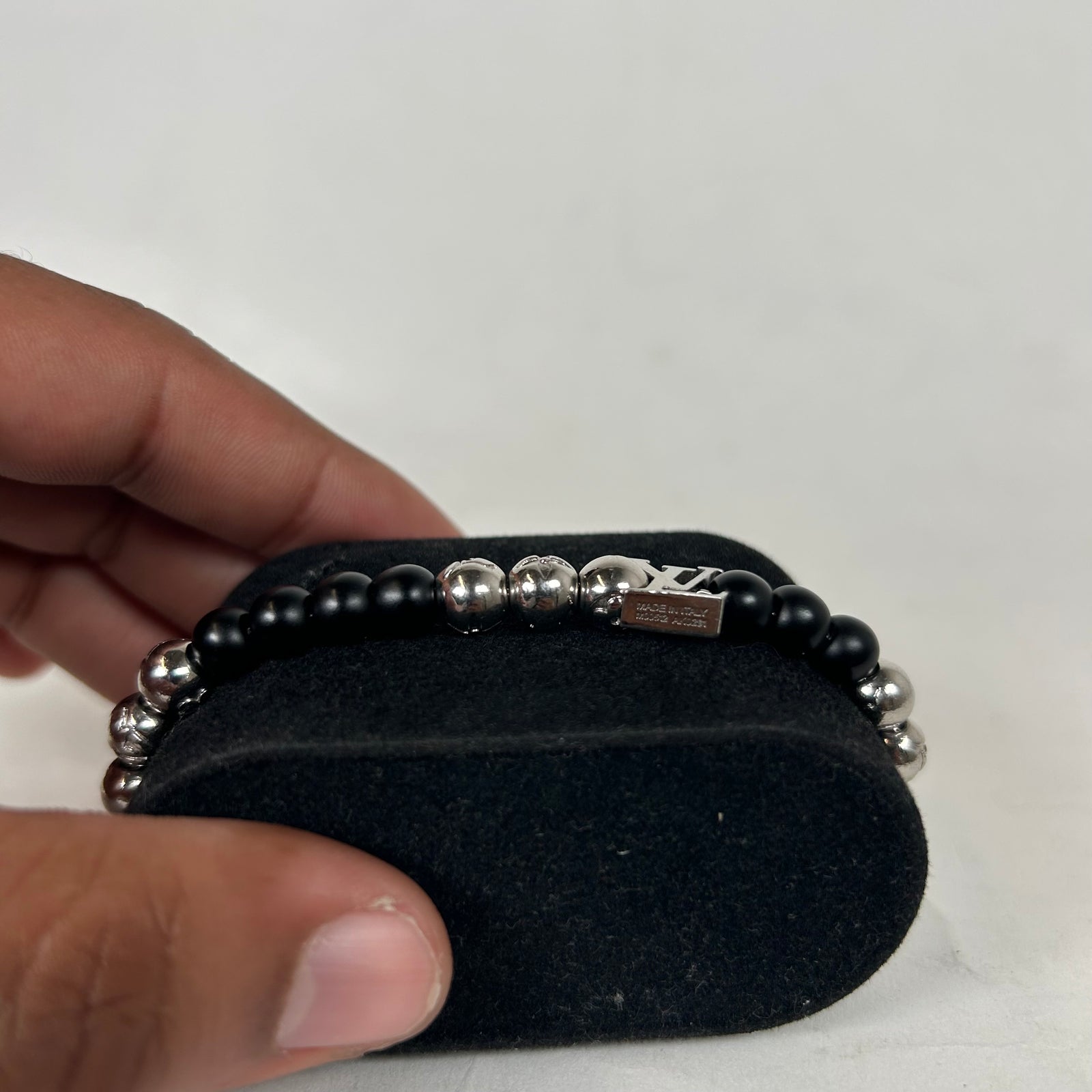Louis Vuitton Silver Monogram Beaded Bracelet