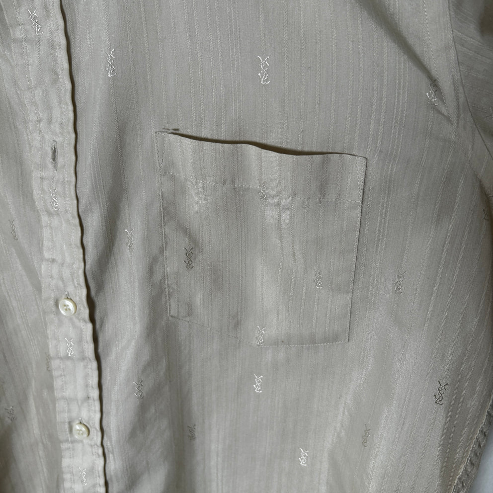 Saint Laurent Cream Striped 'YSL' Button-Up Shirt Size M