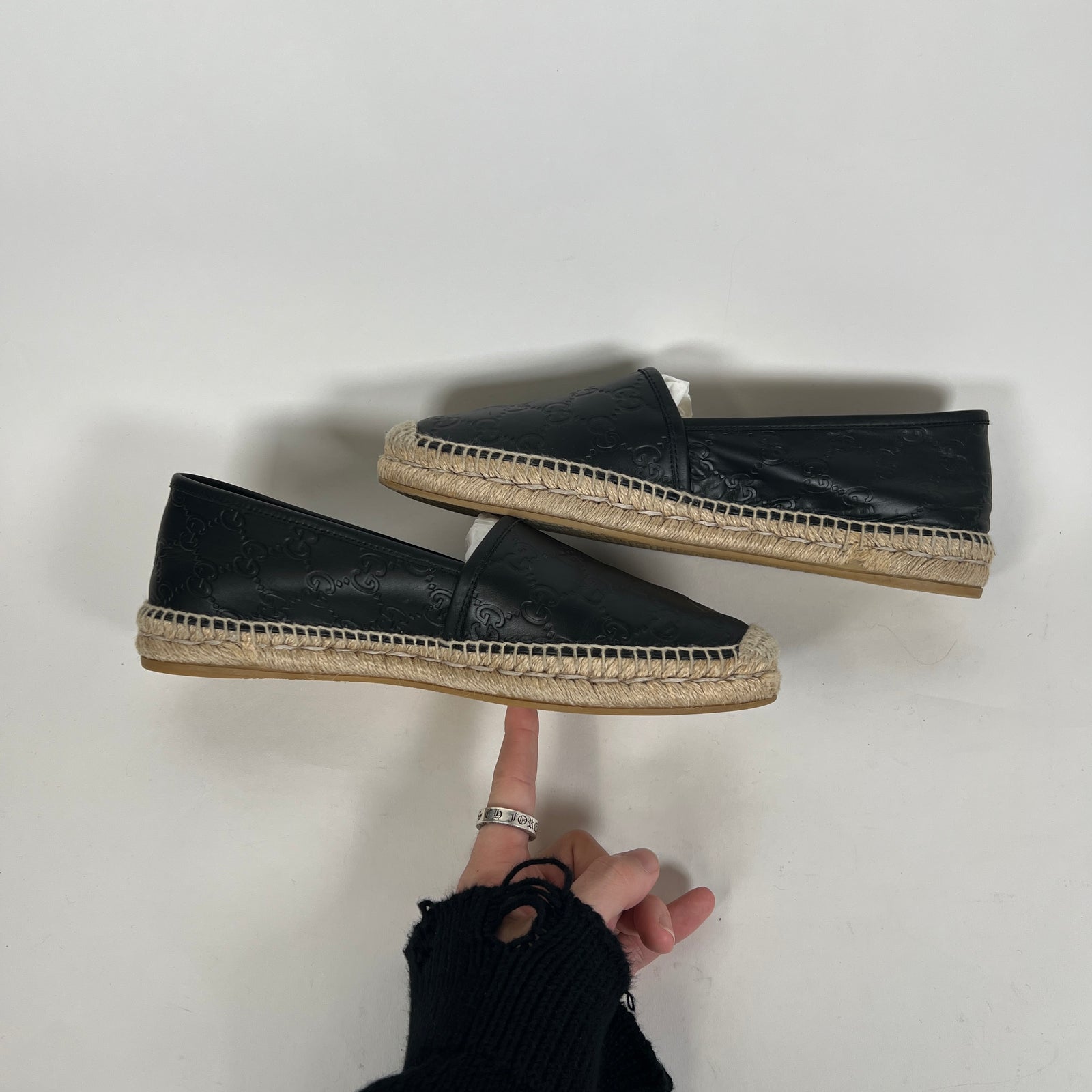 Gucci Espardrilles Black GG Flats Size 41