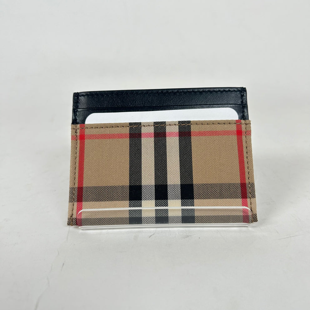 Burberry Sandon Beige Check Leather Card Holder