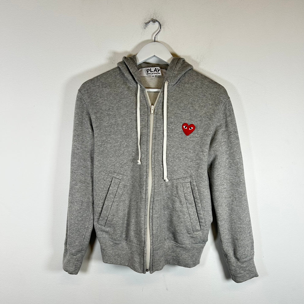 CDG Play Grey Zip-Up Hoodie Size S