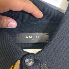 Amiri Black/Brown Repeat Logo Intarsia Knit Polo Size L