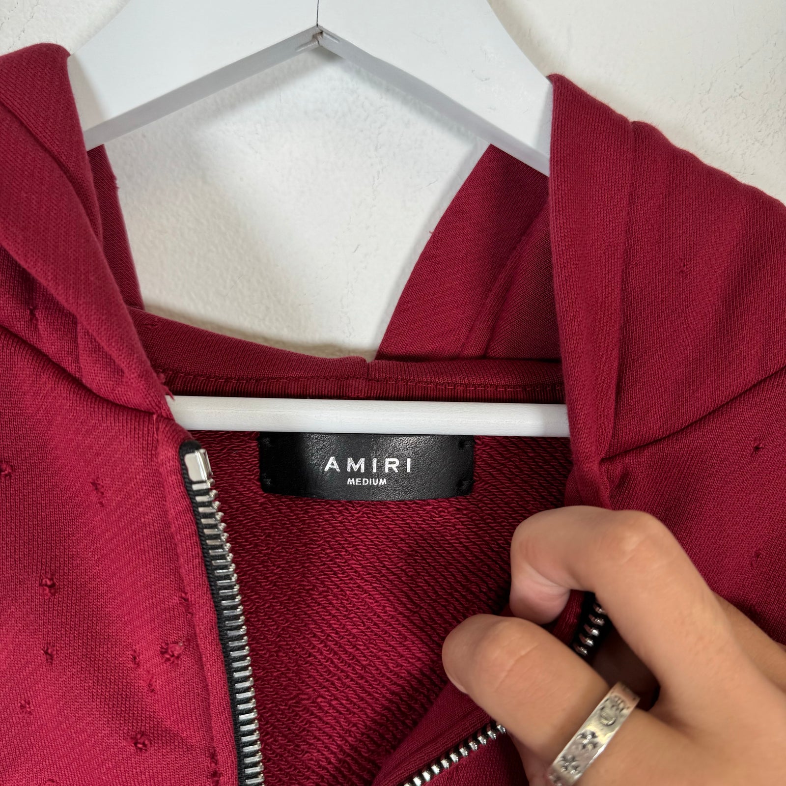 Amiri Burgundy Distressed 'Shotgun' Hoodie Size M