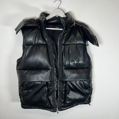 Amiri Black Hooded Leather Vest Size L