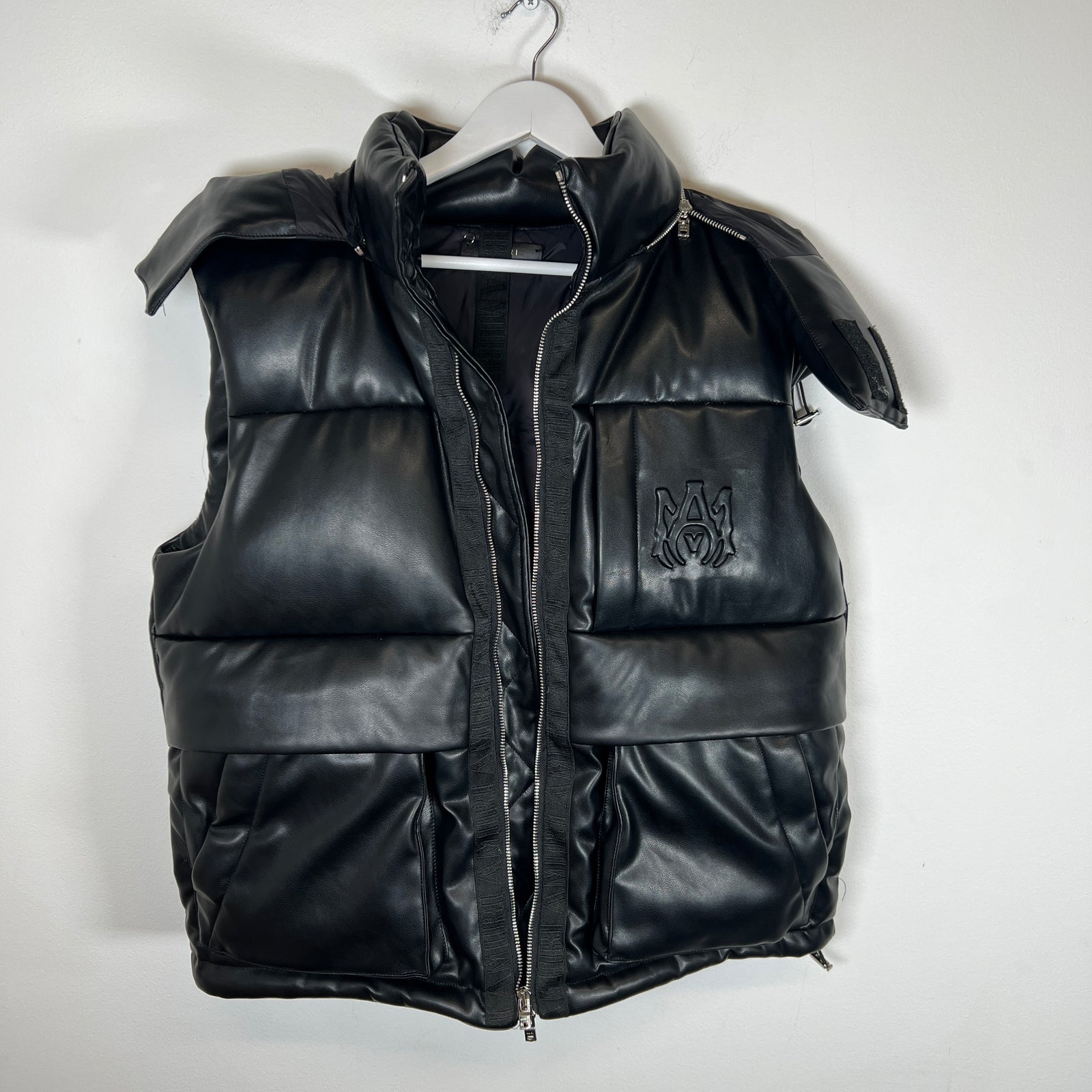 Amiri Black Hooded Leather Vest Size L