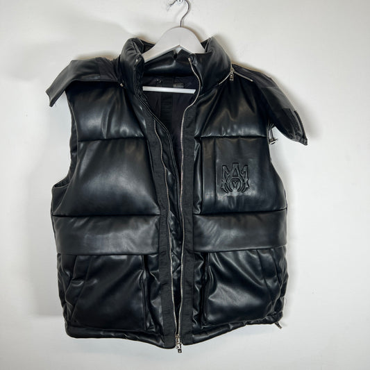 Amiri Black Hooded Leather Vest Size L