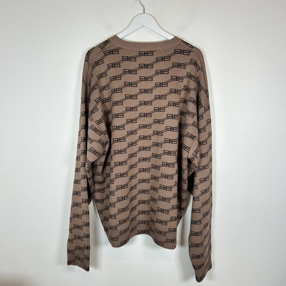 Balenciaga Brown BB Logo Knit Sweater Size XL