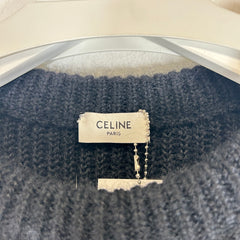Celine Black Boxy Flag Ribbed Intarsia Mohair Sweater Size XXL