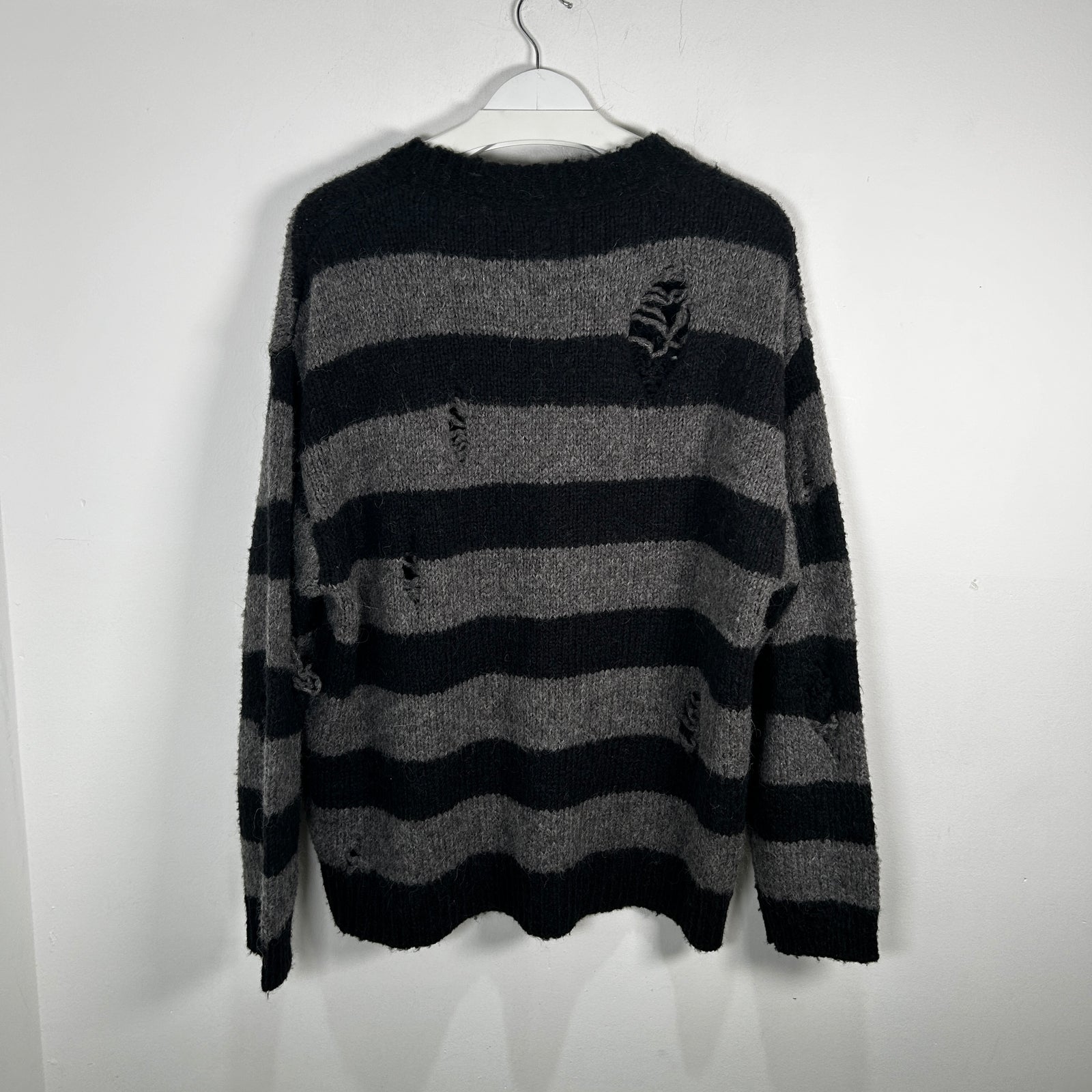 Number (N)ine Striped Black/Grey Distressed Sweater Size 3