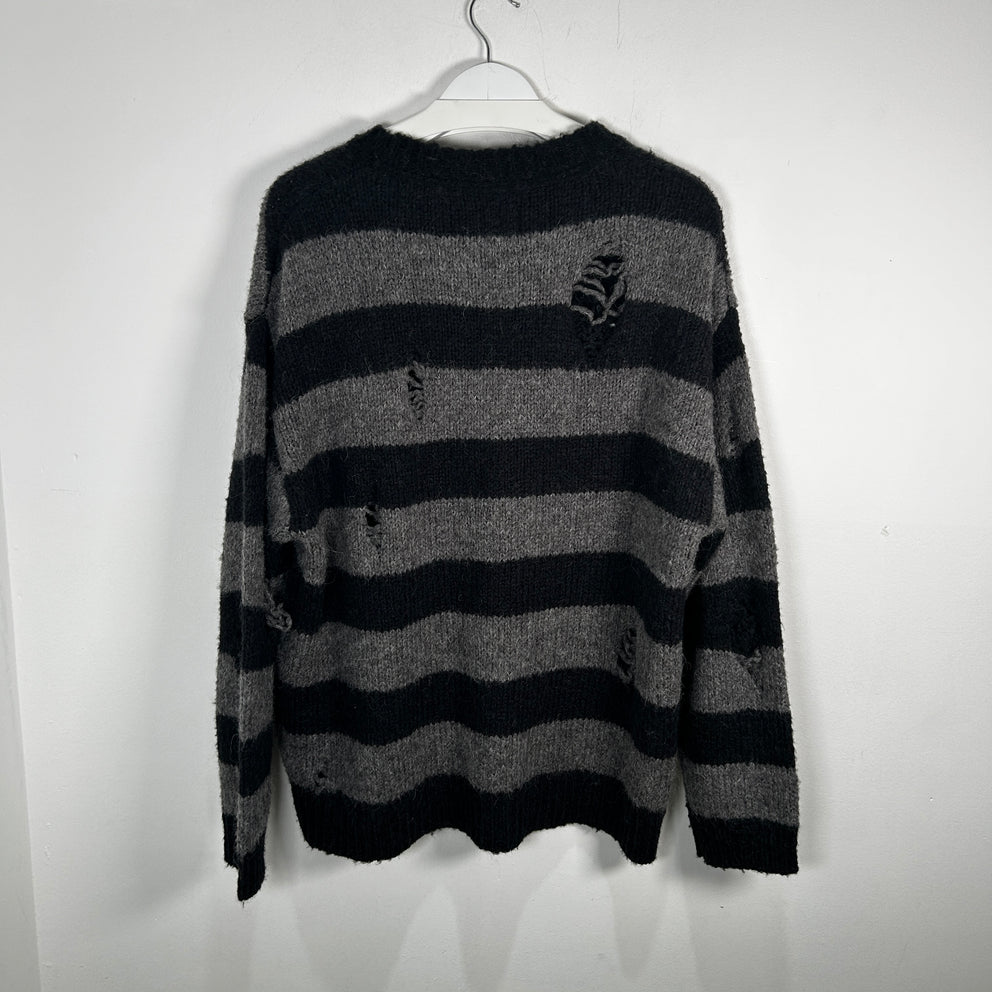 Number (N)ine Striped Black/Grey Distressed Sweater Size 3