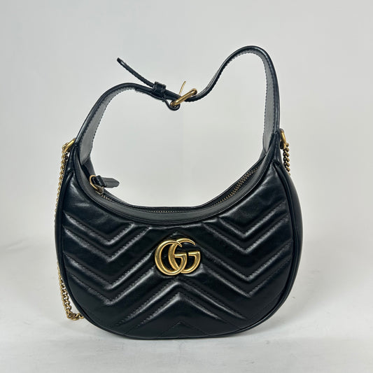 Gucci Black GG Marmont Mini Half Moon Hobo Bag