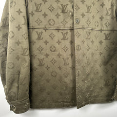 Louis Vuitton SS23 Green Flocked Monogram Overshirt Size L