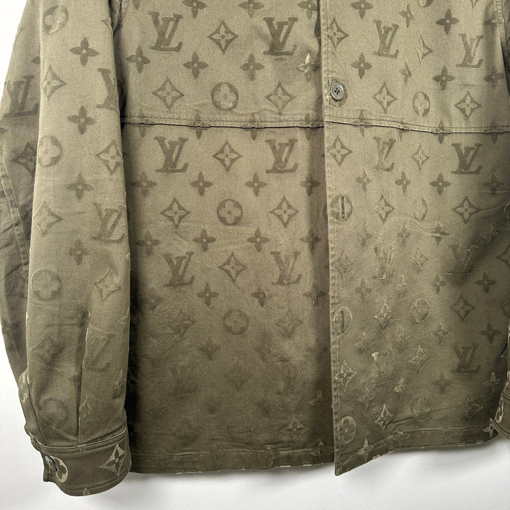 Louis Vuitton SS23 Green Flocked Monogram Overshirt Size L