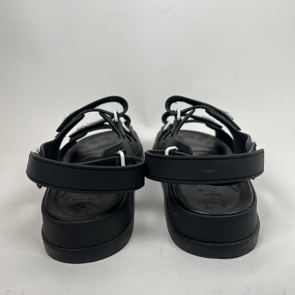Chanel Black Rubber CC Dad Slingback Sandals Size 39