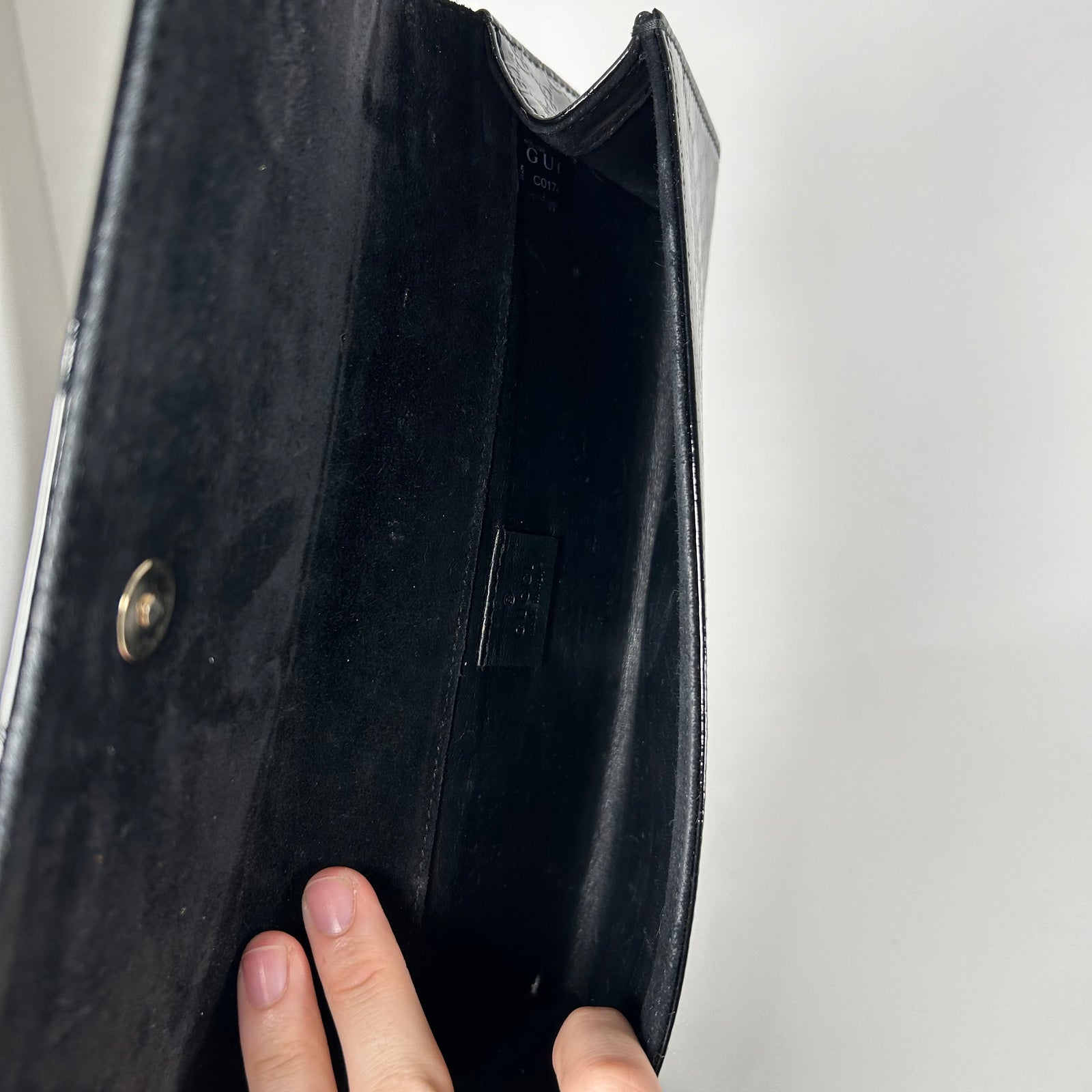 Gucci Guccissima Black Patent Clutch