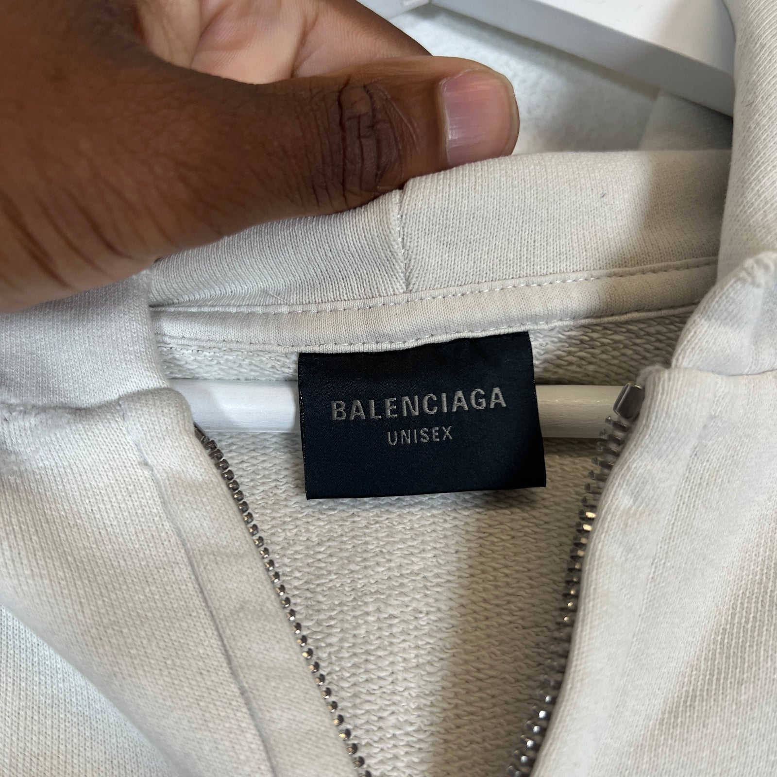 Balenciaga Cream/Blue Back Logo Zip-Up Hoodie Size M