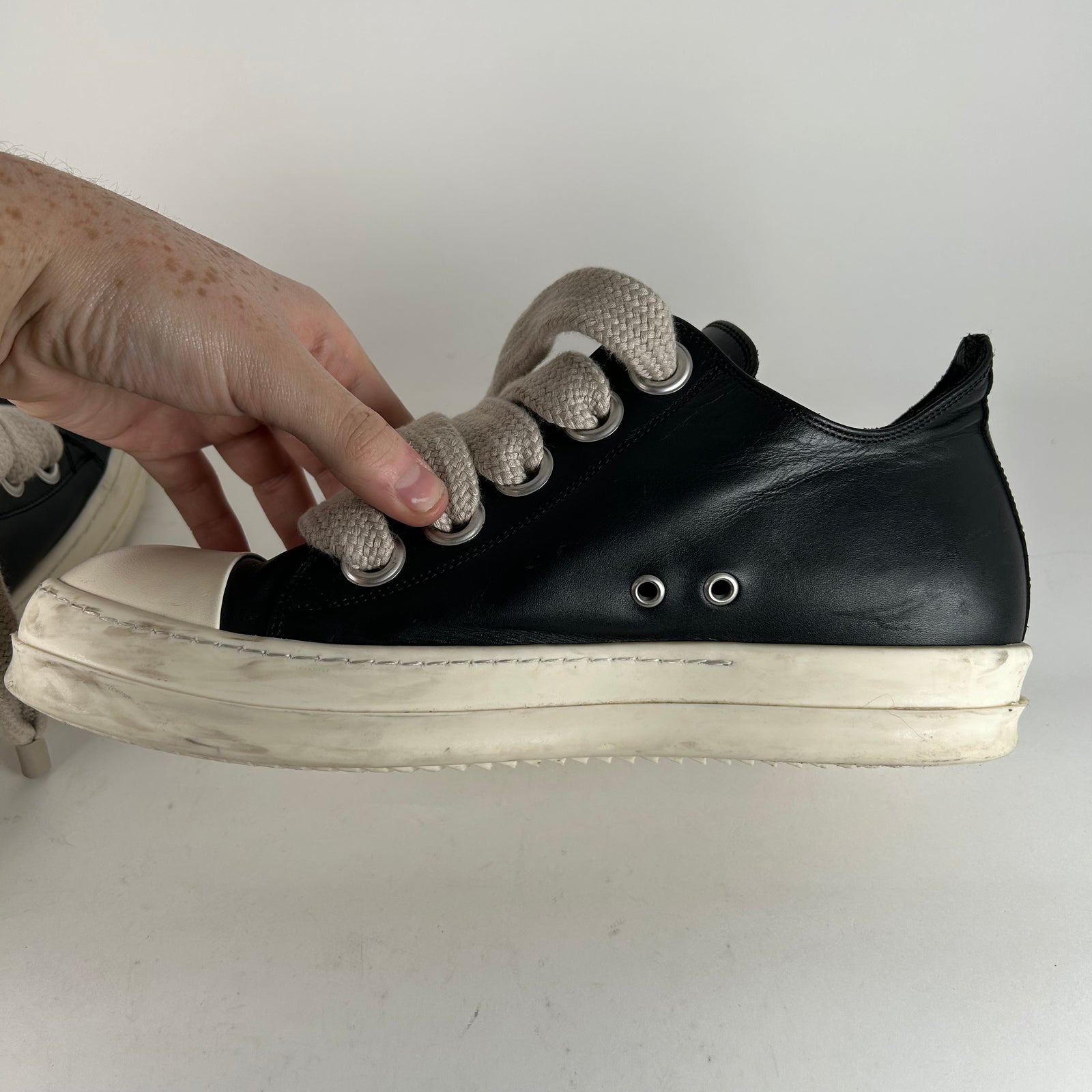 Rick Owens Black Leather Jumbo Lace Ramones Size 10.5