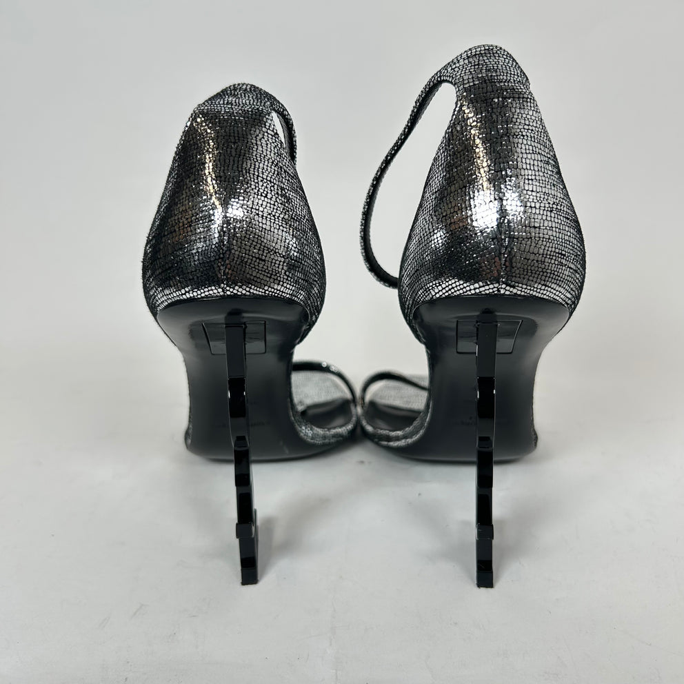 Saint Laurent Metallic Silver Sequin Opyum 110 Heels Size 39