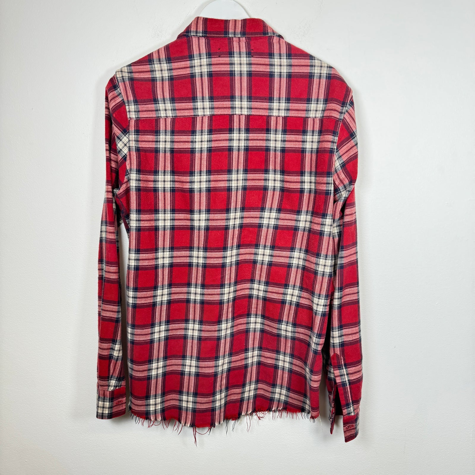 Amiri Red Raw Hem Flannel Shirt Size S