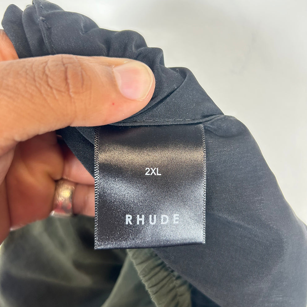 Rhude Olive Logo Nylon Shorts Size XXL