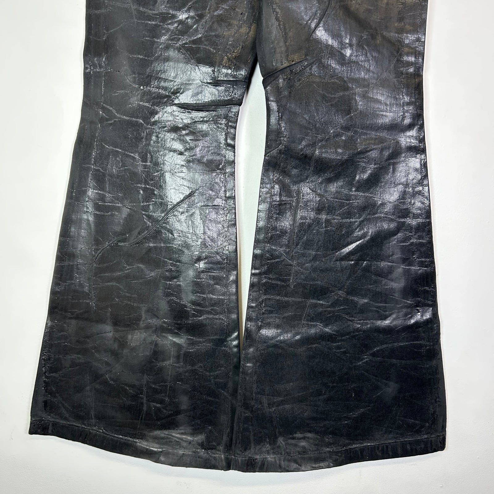 Rick Owens Waxed Crackled-Effect Bolan Bootcut Jeans