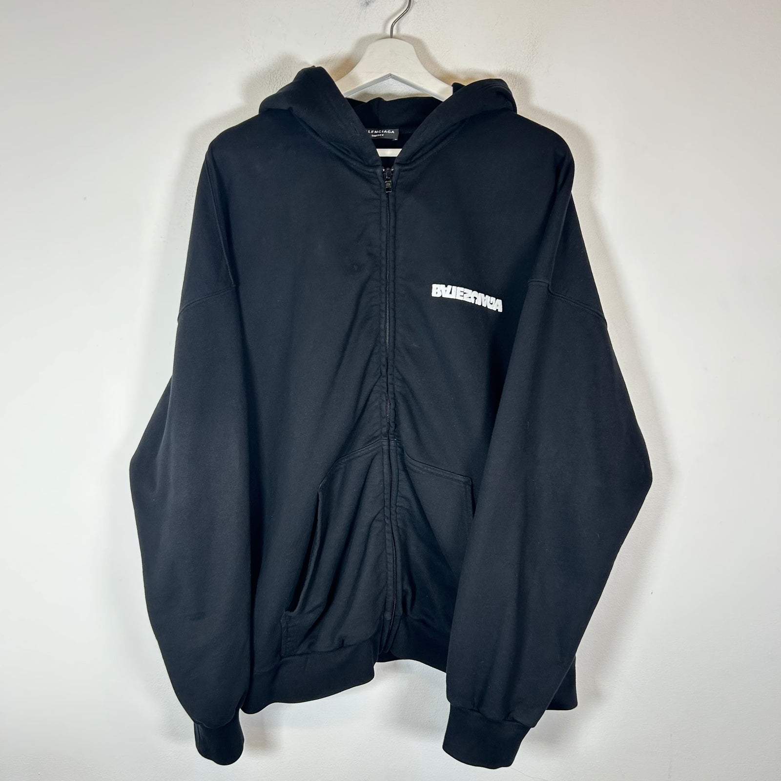Balenciaga Black Backflip Logo Zip-Up Hoodie Size 2