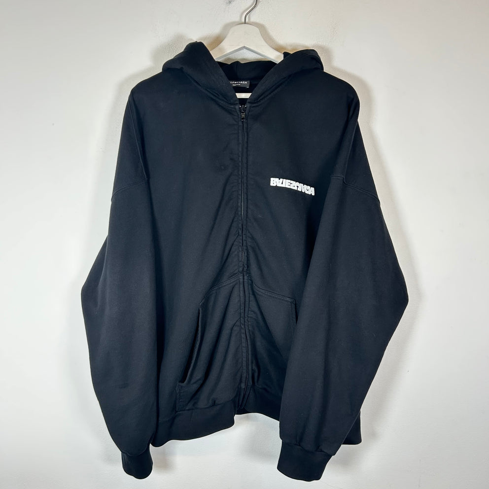 Balenciaga Black Backflip Logo Zip-Up Hoodie Size 2
