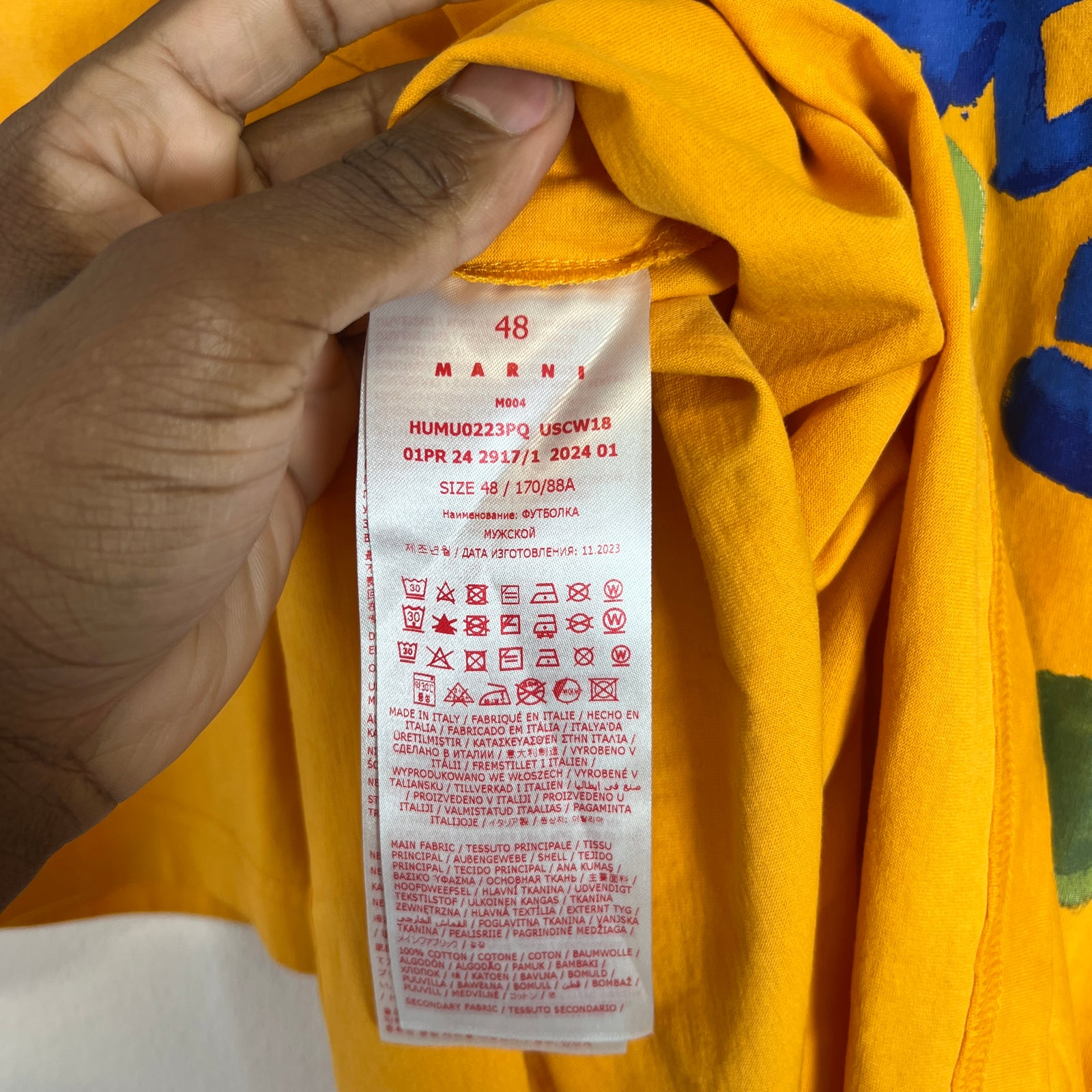 Marni Yellow Spell Out Graphic T-Shirt Size M